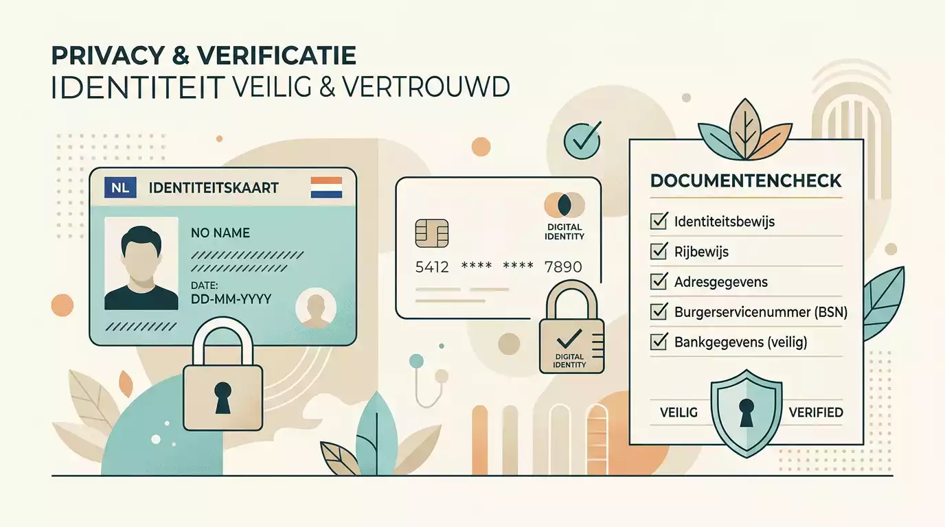 Illustratie van veilige omgang met identiteitsgegevens en bankrekeningcontrole