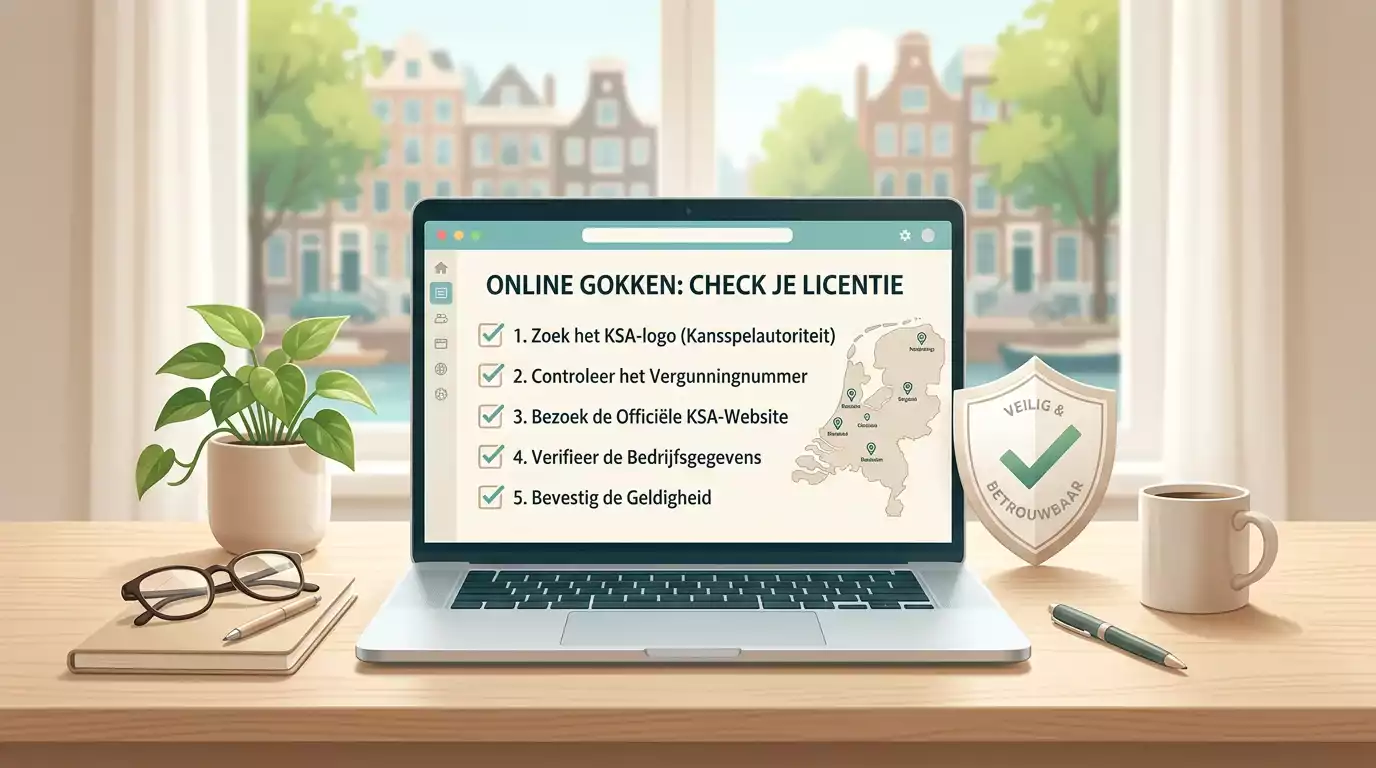 Rustige illustratie van een vergunningcontrole voor online gokken in Nederland