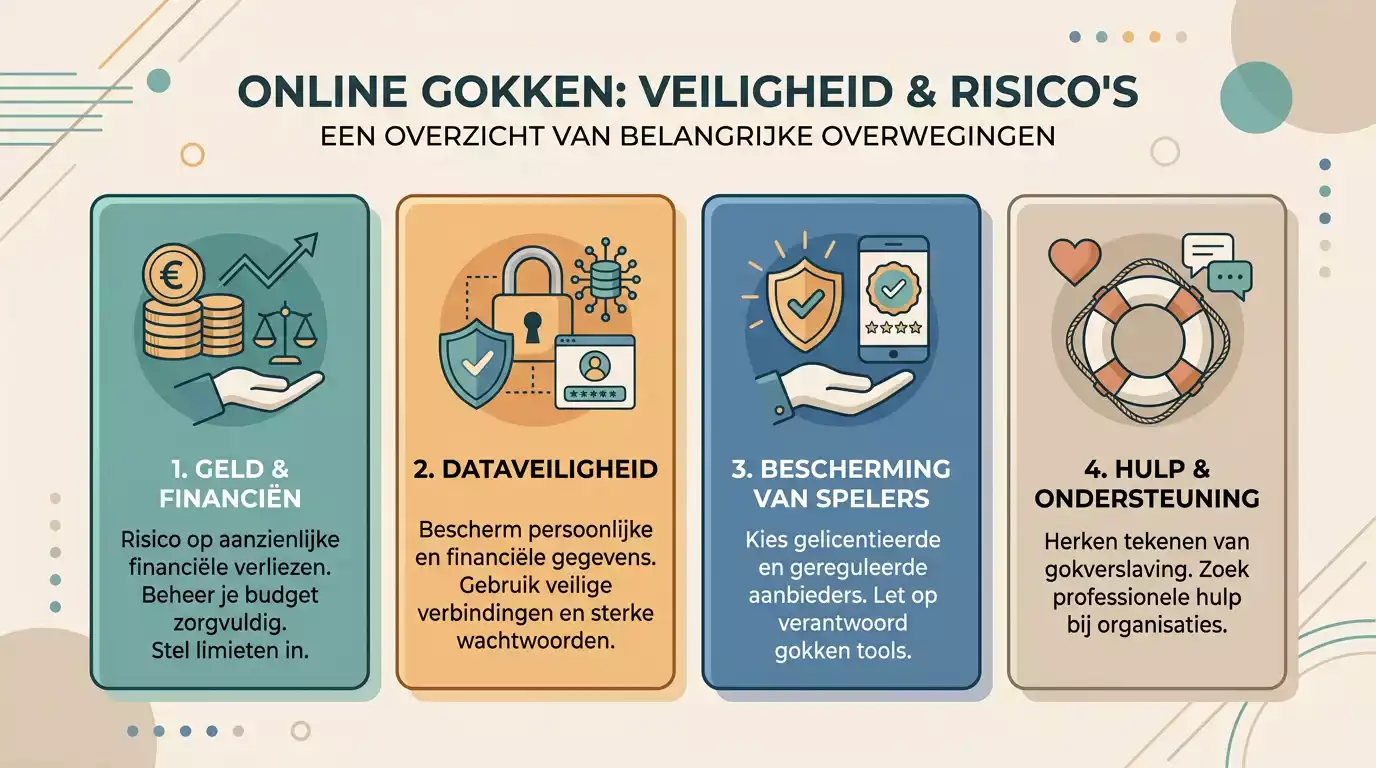 Overzichtelijke risicokaart voor geld, gegevens, bescherming en hulp bij online gokken
